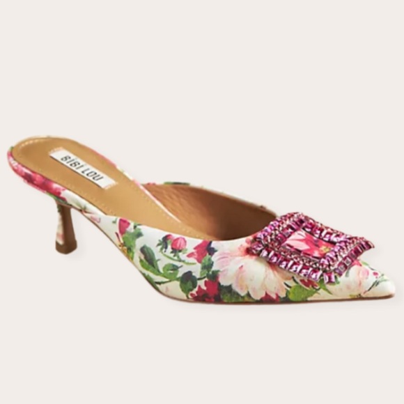 New Bibi Lou x Anthropologie Aoi 8 9 10 Floral Leather Rhinestone Crystal Mule - Picture 3 of 5